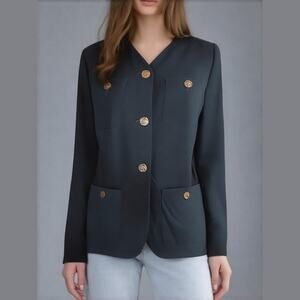 Episode Carolyn Wight Freeman Vintage Black Wool Classic Long Jacket Blazer 4
